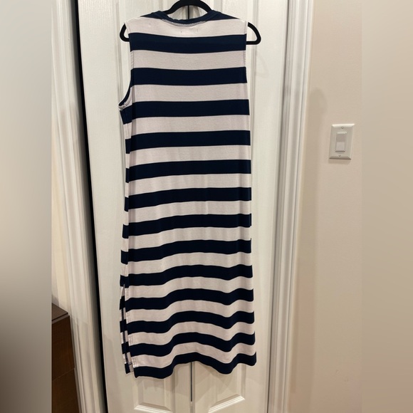 CHAPS Women Dress XL Blue & White Stripe Sleeveless Nautical Lace Up Side Slit - Picture 3 of 7